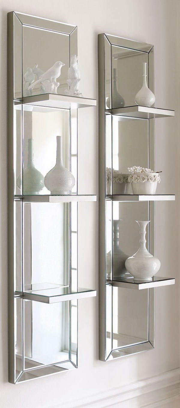 Mirrored step shelf wall plate. 