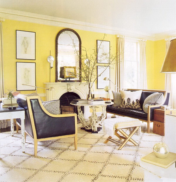 Cozy yellow living room with country style. 
