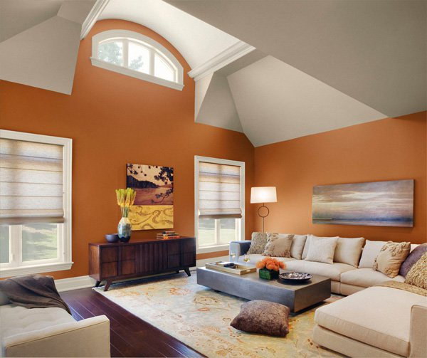 Orange modern living room. 