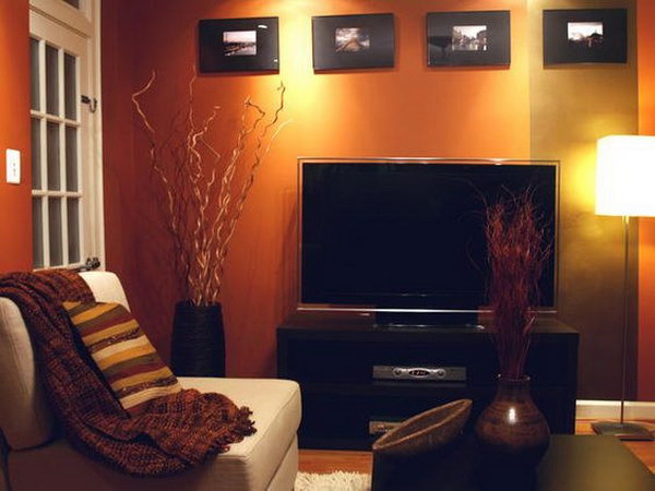 Copper orange living room wall. 