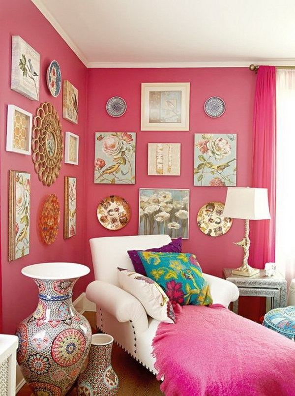 Pretty pink living room. 