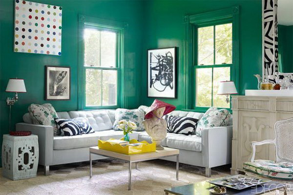 Emerald green living room. 