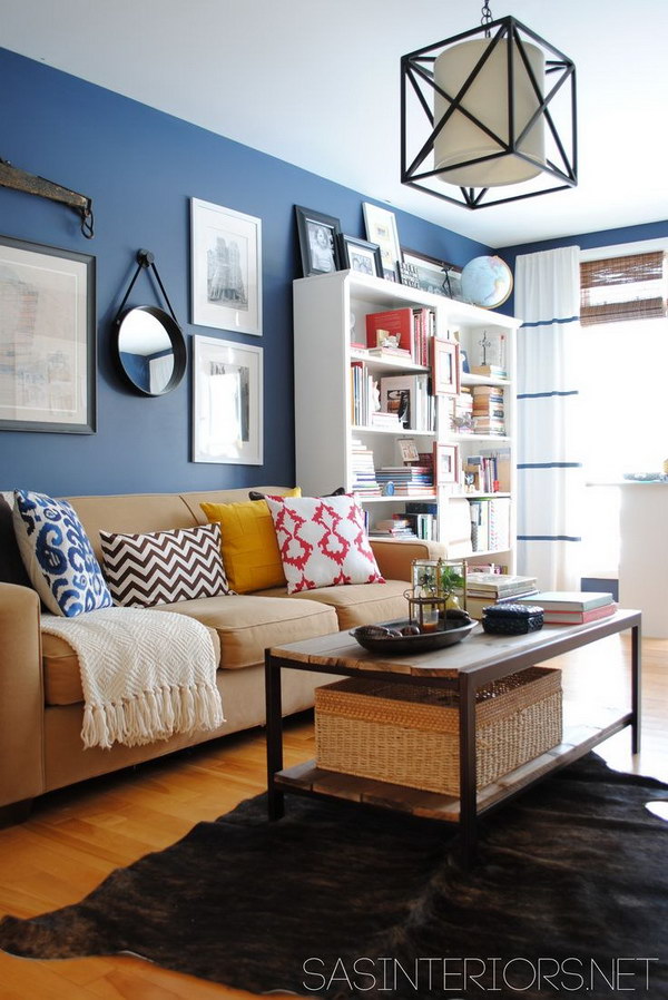 Blue painted living room. 