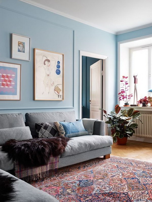 Light blue living room. 