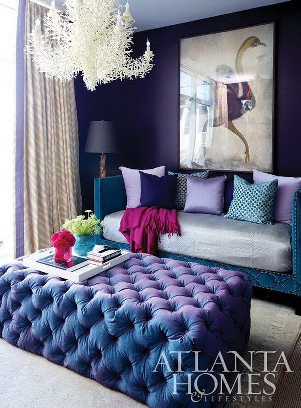 Living room with Royal Purple Painted Walls. 