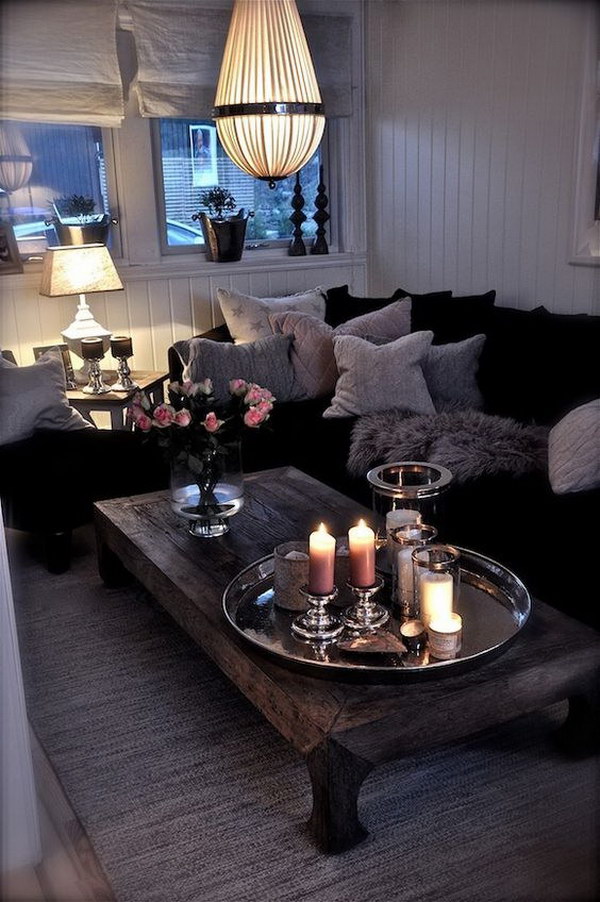 Cozy black and white living room. 