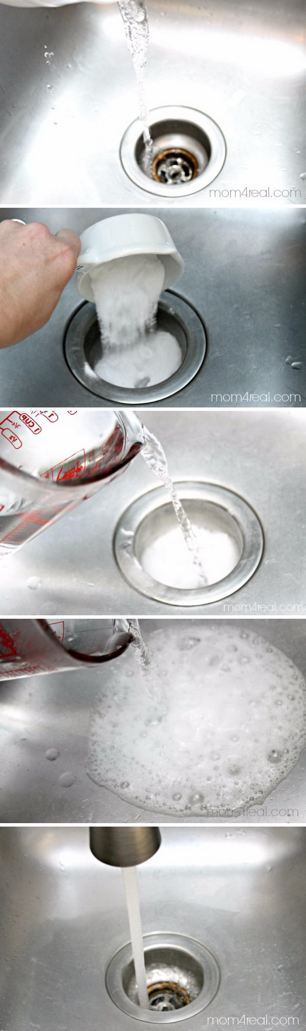 Natural drain cleaning trick with baking soda and vinegar. 