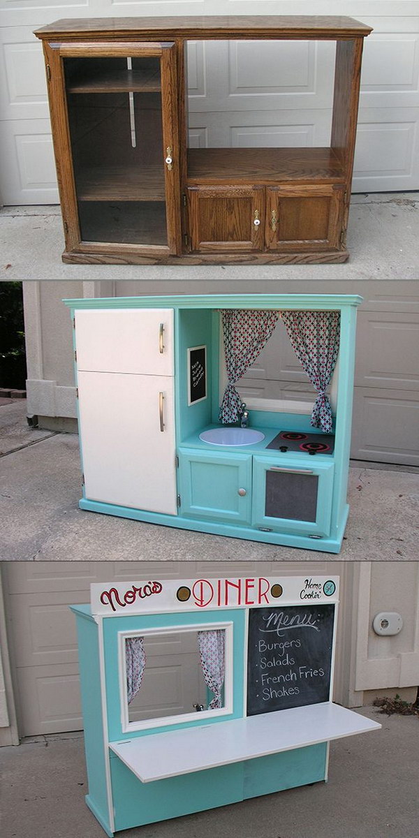 Turn an old cabinet into a children's play kitchen 