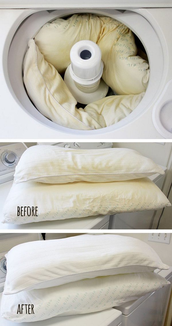 How to wash yellowed pillows and make them white 