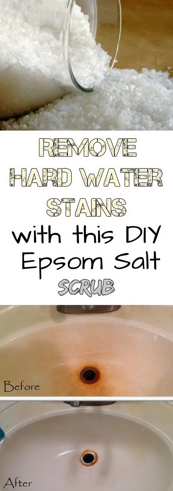 Remove hard water stains with this DIY Epsom Salt Scrub. 