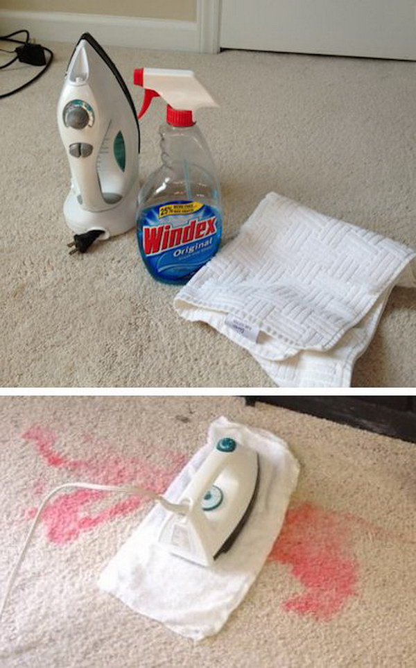 Creative way to iron out carpet stains. 