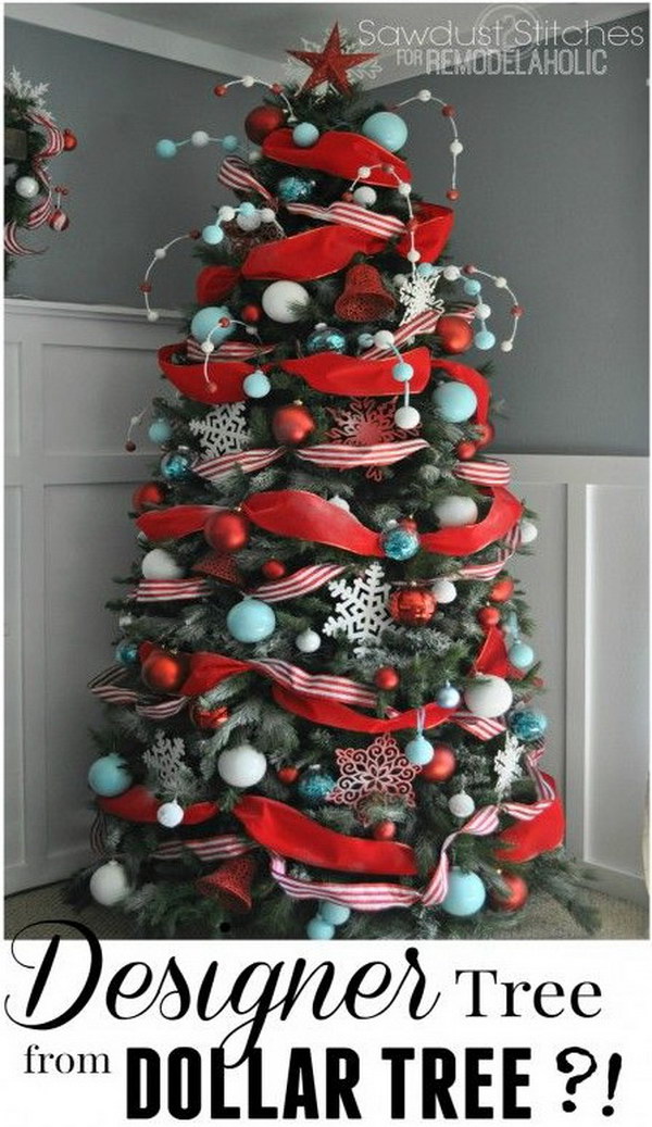 Designer look Christmas tree with dollar store supplies 