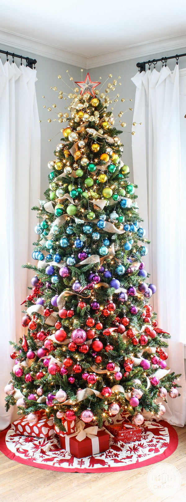 Rainbow christmas tree. This is a good idea if you don't want a traditional Christmas tree. 