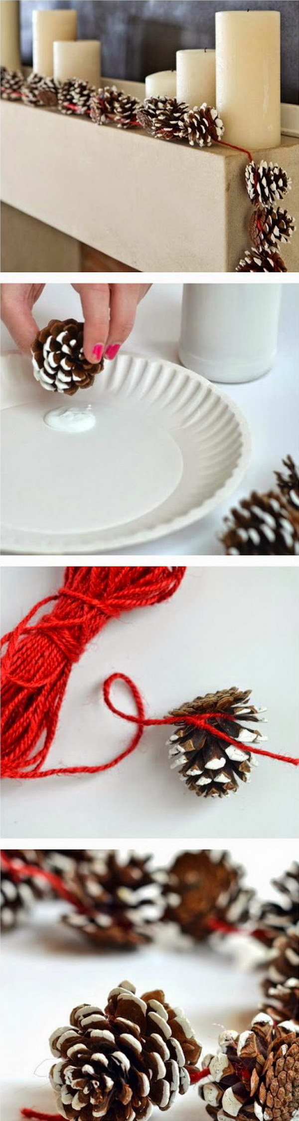 Fir cone garlands for Christmas decoration. Love his rustic look for home decorating. Super easy handicrafts that your children can participate in.