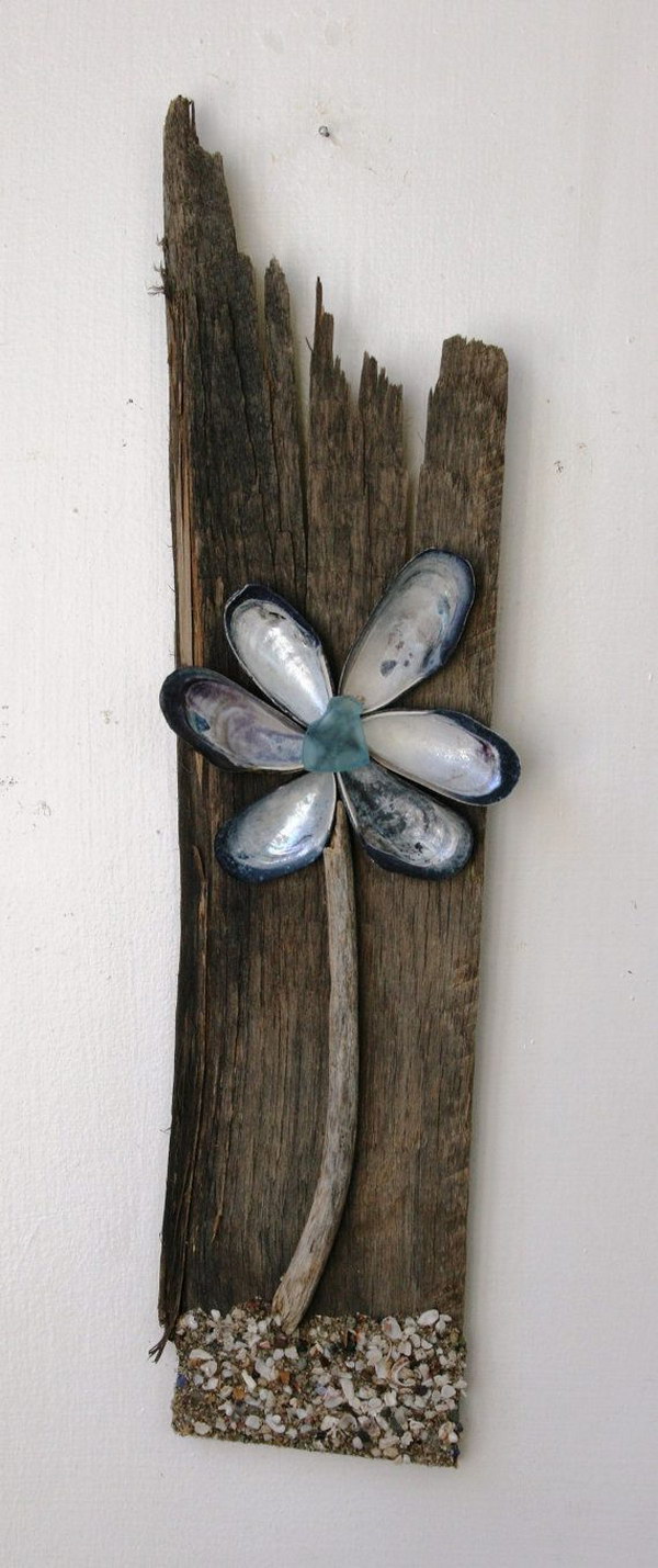 Driftwood and conch flower