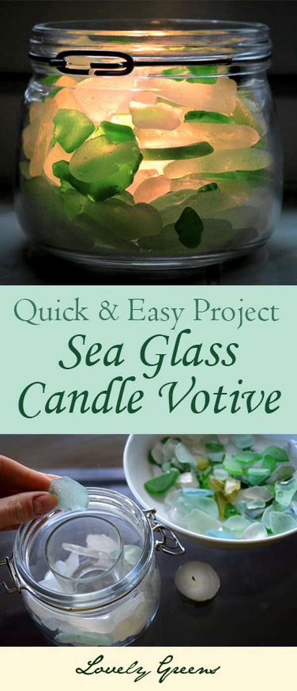 DIY sea glass candle votive 