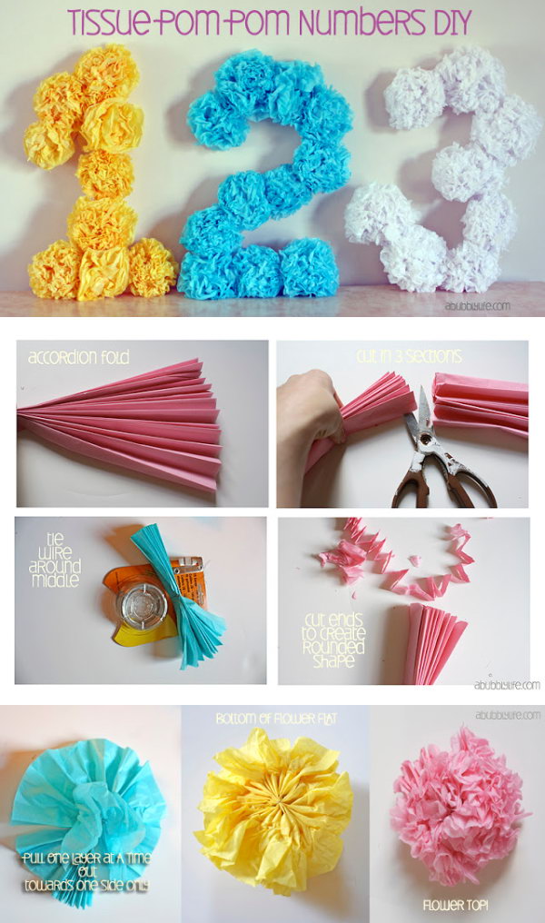 DIY tissue pom-pom flower letters 
