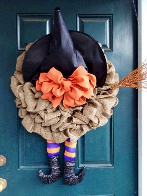 DIY Halloween burlap witch hat wreath. Video tutorial 