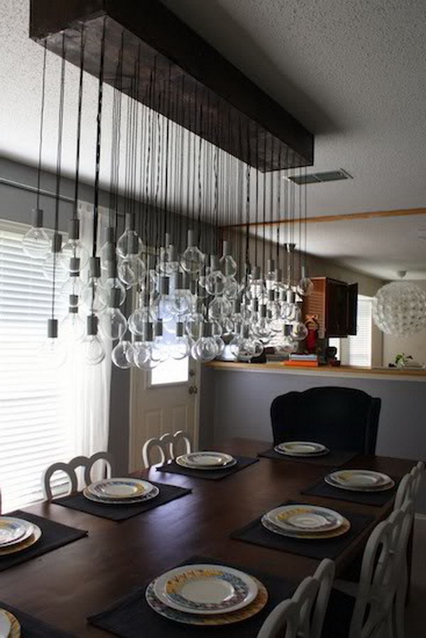 DIY dining room light bulbs pendant lights. 