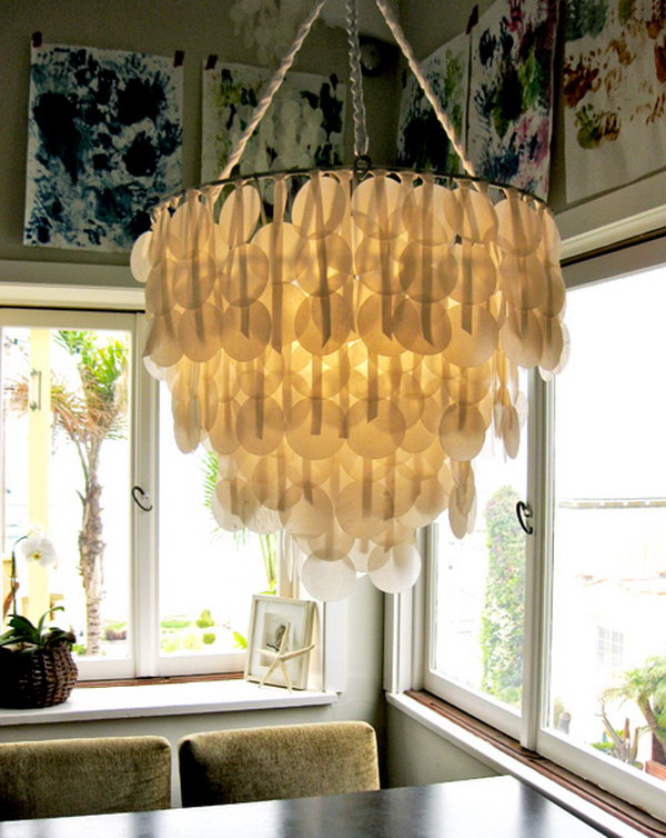 DIY stunning paper Capiz Shell chandelier. 