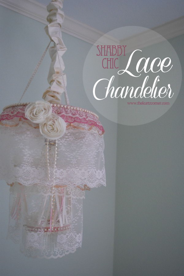 DIY romantic shabby chic lace chandelier. 