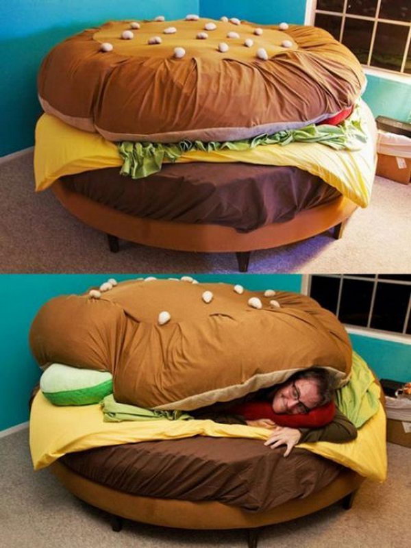 Cheeseburger pillow bed. 