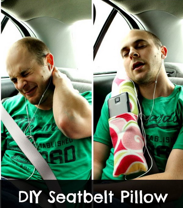 DIY Comfortable Seat Belt Road Trip Car Pillow. 