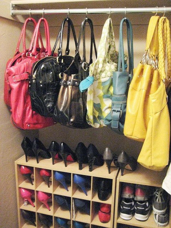 Use hooks to hang your purses in your closet