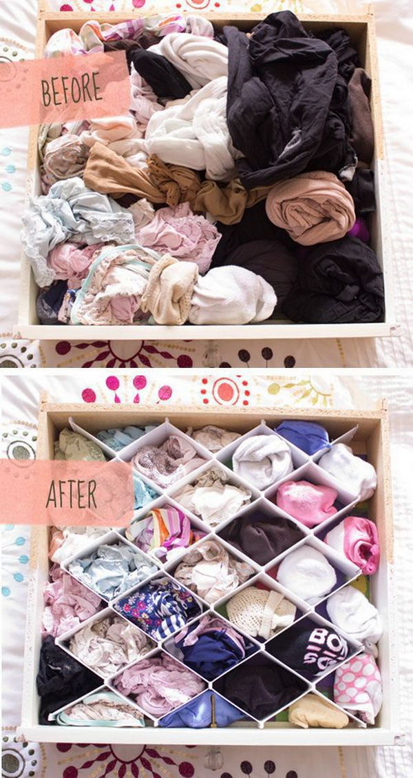 Use drawer dividers to organize the underwear drawer
