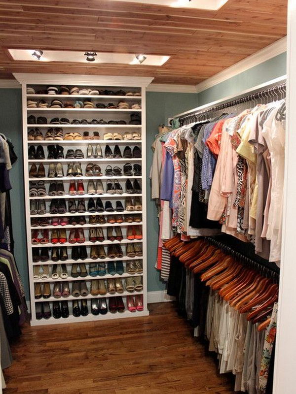 Use the bookshelf as a shoe rack in a small walk-in closet