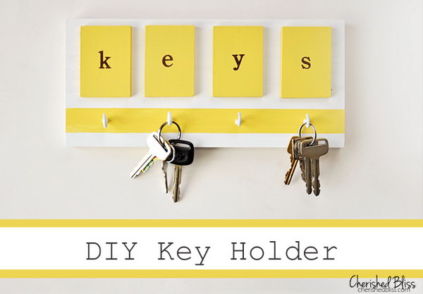 Simple bright key holder. The color combination of bright yellow and white gives this wall piece more warmth and comfort. Not only a useful key holder, but also a nice addition to the home decor. See instructions   
