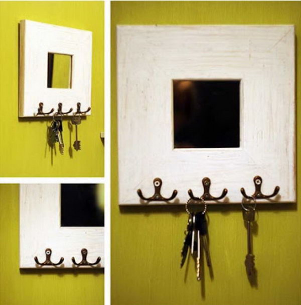 Mirror key holder. Use a small mirror to change the old and boring look of a wooden plate key holder. Now you can enjoy a beautiful mirror in your hallway in combination with a functional key holder. See tutorials 