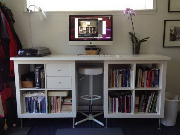 IKEA Kallax for DIY standing desk. This cute and functional DIY standing desk is perfect for a small space. You can check how it is done  