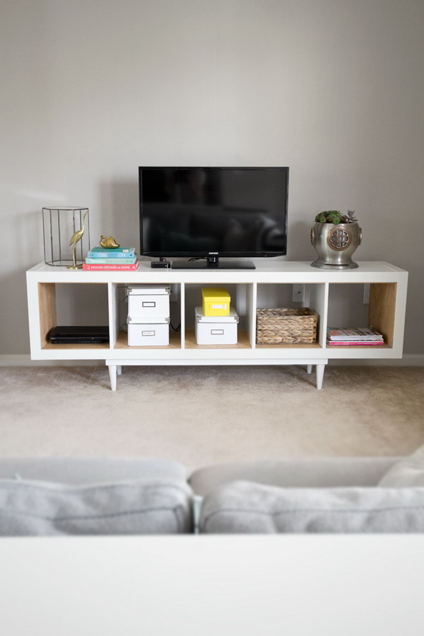 IKEA HACK: Kallax shelf for TV stand or a mid-century sideboard. 