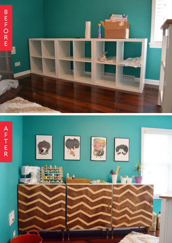 Before & After: IKEA Kallax on Personalized Zig-Zag Modular Credenza. Get the full tutorial 