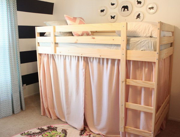 Turn an IKEA Mydal bunk bed into a loft bed with a small secret playhouse 