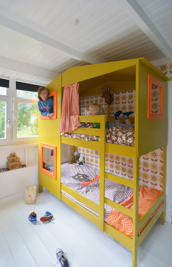 Turn an IKEA bunk bed into a stylish yellow PlayHouse bed 