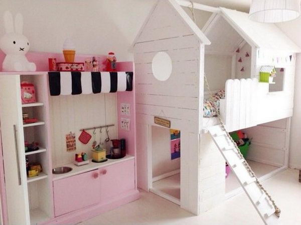 Turn an Ikea Kura bed into a beautiful play house 