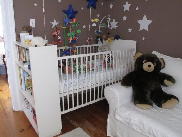 Add a BILLY bookcase to the baby bed. See how they did it 