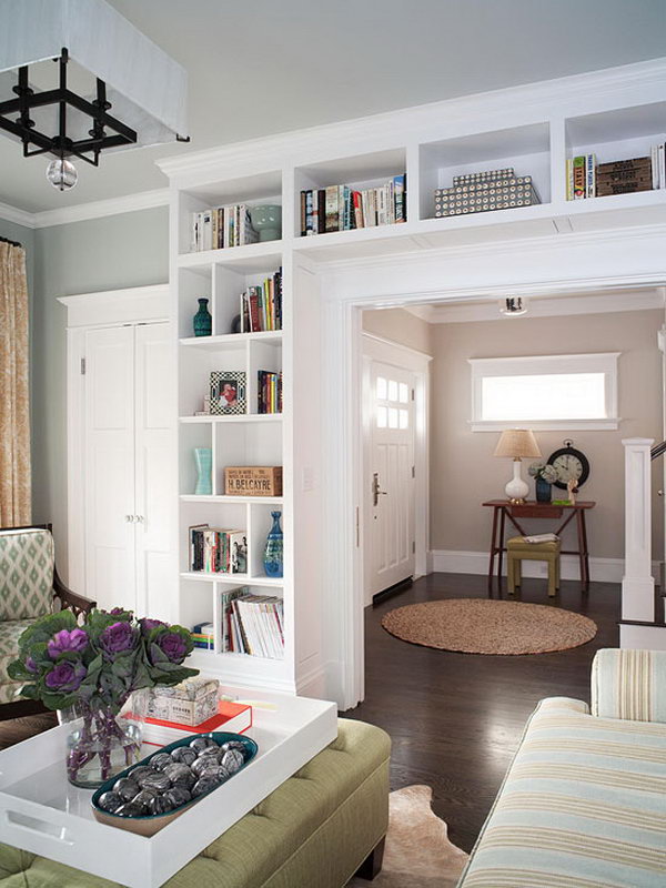 Here's another example of built-in bookcases. Not only does it give the house a lot of extra character and storage space, it can also make a small house feel so much bigger! You can find further instructions here 