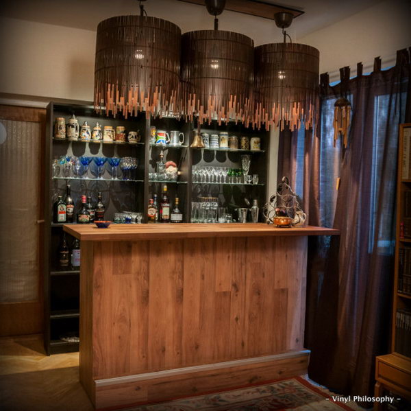 DIY gorgeous home bar built from BILLY bookcases. More photos and details 