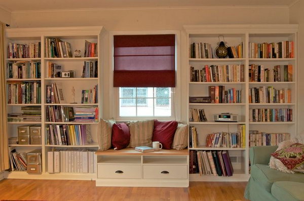 Built-in bookshelves with window seat. I love this clever design. It gives us more convenience with the window seats alone with the bookshelf. Get the instructions 