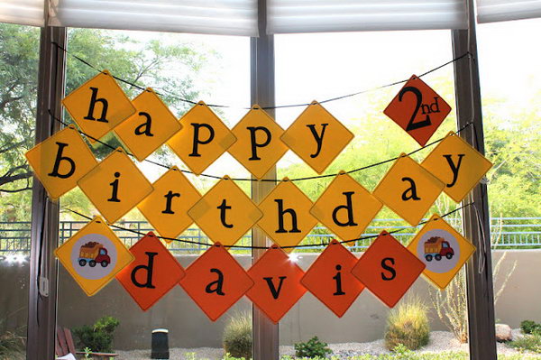 Truck Themed Happy Birthday Banner: Simple and great way to decorate a birthday party. 
