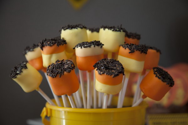 Cute yellow and orange marshmallow pops