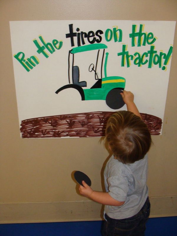 Pin the Tires on the Tractor Game: Birthday party games are necessary so that babies never want to sit still. Try these to keep them busy. 