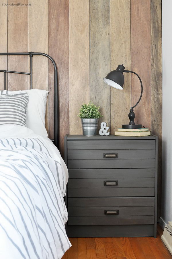 Rustic industrial bedside table. Paint a simple IKEA RAST chest with the beautiful deep and warm gray and add a few cups of pull to create this rustic industrial bedside table. See how to do it