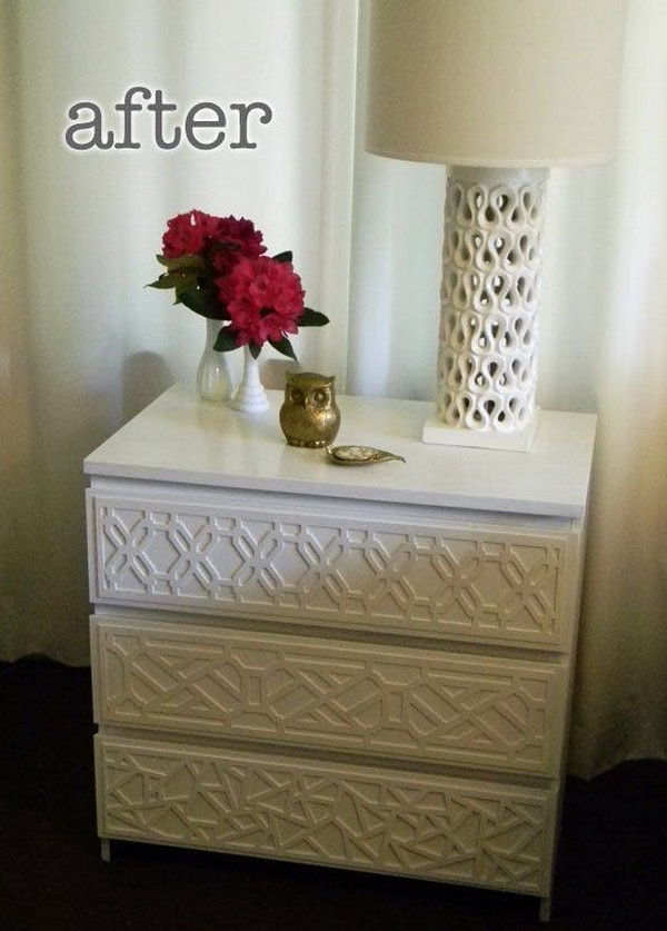 IKEA Rast Makeover with O & # 39; verlays. Overlays are decorative fretwork made from a semi-rigid composite material that you can use to decorate basic furniture. This transformation was accomplished by adding a fascinating new product called O & # 39; verlays to an Ikea Rast.