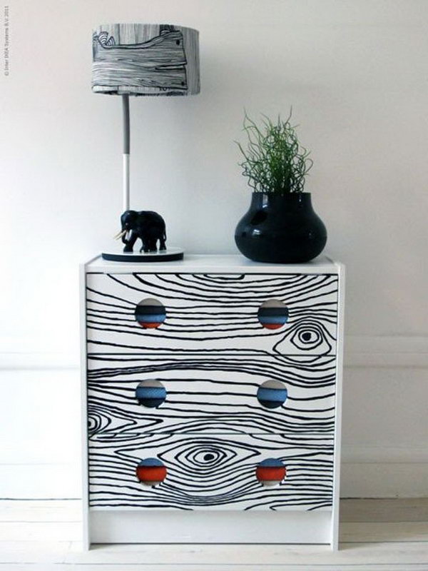 Give your simple IKEA RAST chest of drawers a unique look with a faux bois print. You can find further instructions here