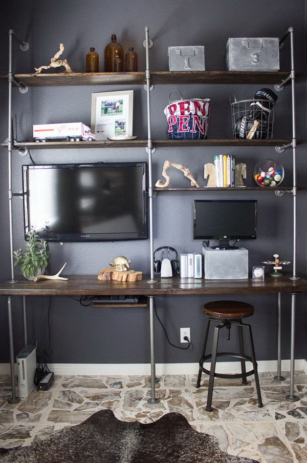 DIY industrial pipe and wood bookcase 