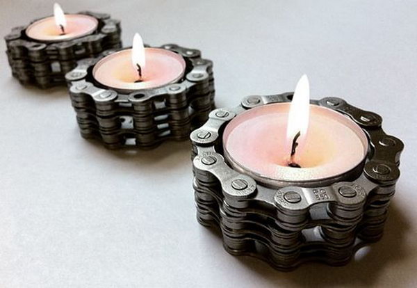 Bicycle chain tealight candle holder 
